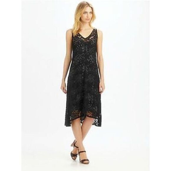 Eileen Fisher Black Crochet Lace Midi Dress - Goth Romantic - Picture 1 of 9